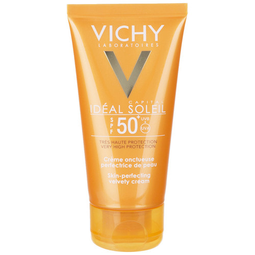 کرم ضد آفتاب بدون رنگ ویشی SPF 50 سری Ideal Soleil مدل Velvety مناسب پوست های خشک حجم 50 میلی لیتر